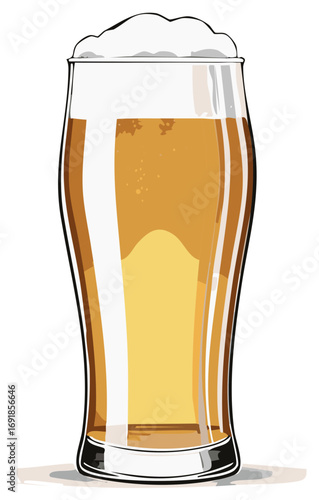 Refreshing Lager Glass Illustration with Frothy Head and Golden Brew Inside