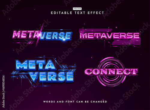 Editable Text Effect Collection Set — Futuristic Tech Blue and Purple Metaverse Style Typography for Modern Digital and Gaming Design