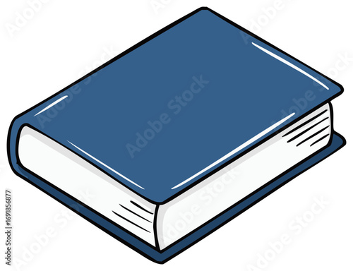 A simple blue hardcover book with white pages and a black outline