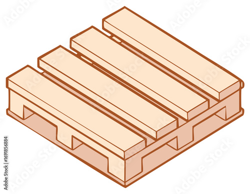 Isometric wooden pallet illustration, isolated on white background, vector.