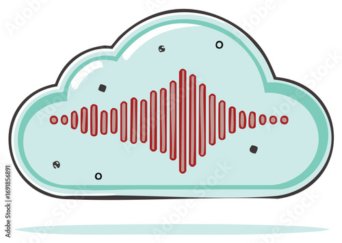 Sound wave illustration inside a cloud shape, audio signal visualization, digital audio processing, music production representation