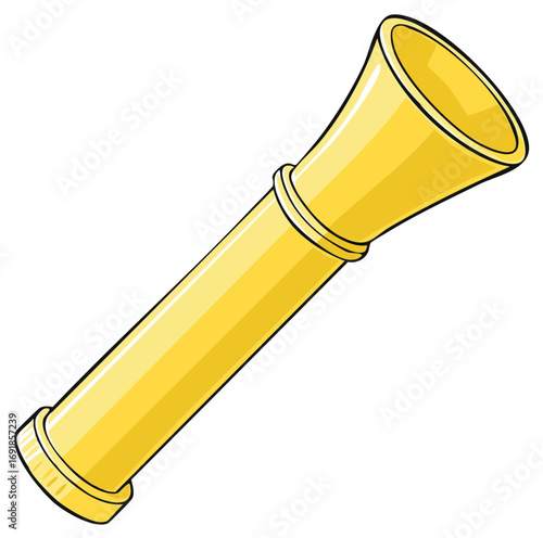 Golden cartoon spyglass telescope illustration for exploration, navigation, and discovery.