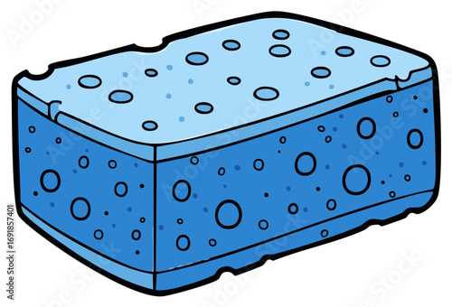 Porous blue sponge cartoon for household chores and cleaning supplies