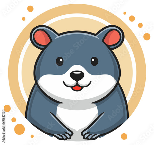 Smiling cartoon hamster mascot within circular design