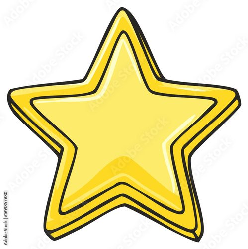 Stylized Yellow Five-Point Star: Cartoonish Design, Vector Illustration