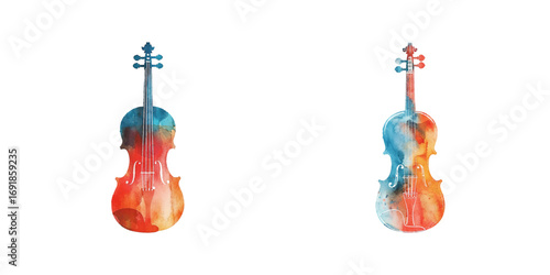 abstract color silhouette of violin watercolor vector illustration