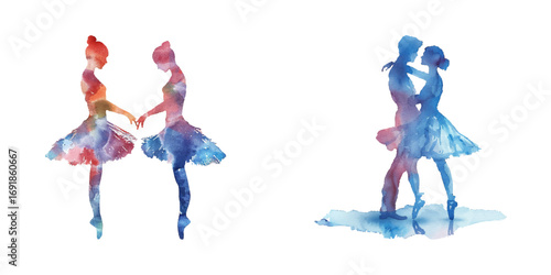 couple ballet dancer watercolor vector illustration