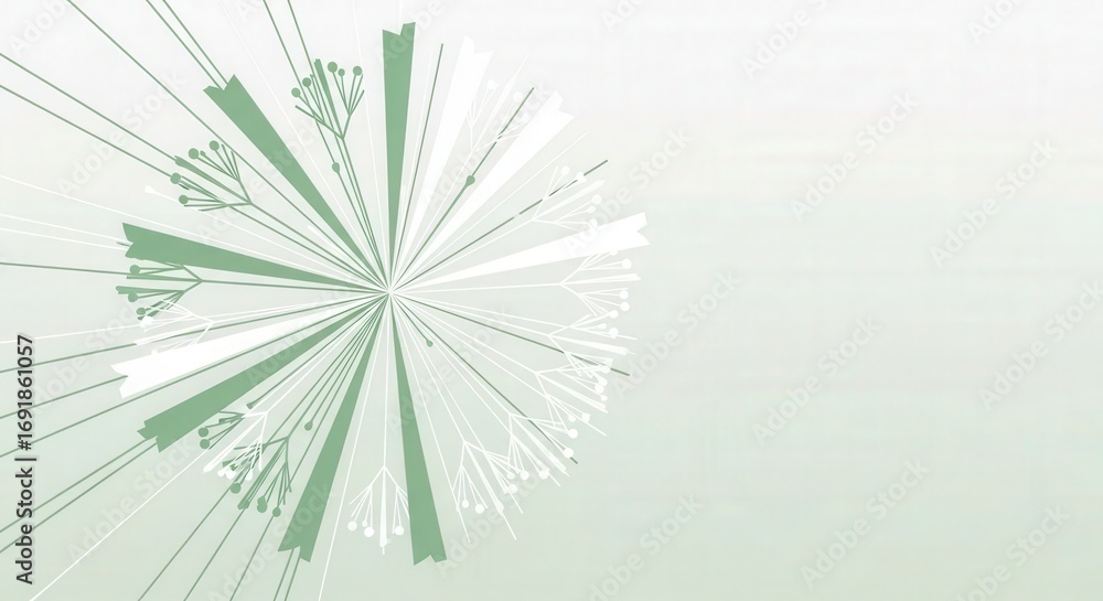 Obraz premium Abstract background with green and white rays, isolated on white background