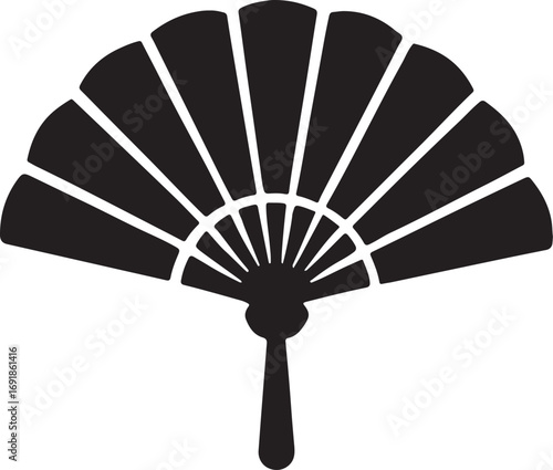 Asian Hand Fan Silhouette  Elegant Minimalist Symbol
