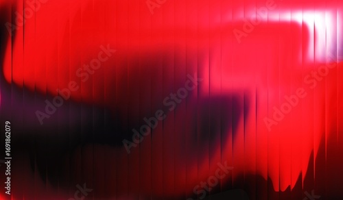 Abstract red shiny liquid background with dark streaks effect. Refraction of wavy striped glass.