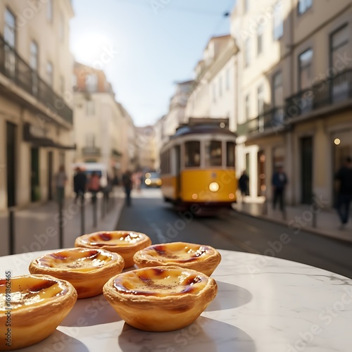 Portuguese Pastel de Nata with Lisbon Tram