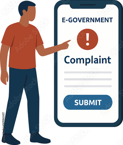 Man using smartphone for egovernment complaint submission.