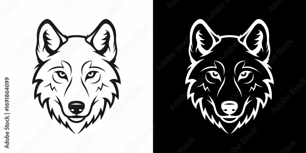 Fototapeta premium A stylized black and white wolf head flat illustration logo