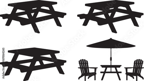 Picnic Table Set Outdoor Furniture Clipart Backyard Scene Vector Illustration