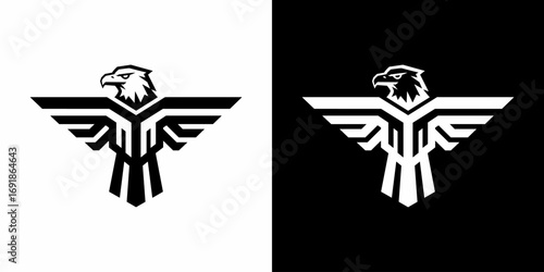 Black eagle icon with stylized spread wings flat illustration logo