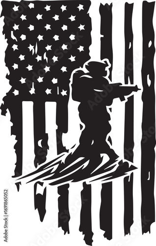 Armed forces silhouette soldiers amp american flag vector
