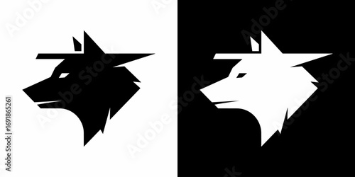Black wolf head silhouette looking left on white background flat illustration logo