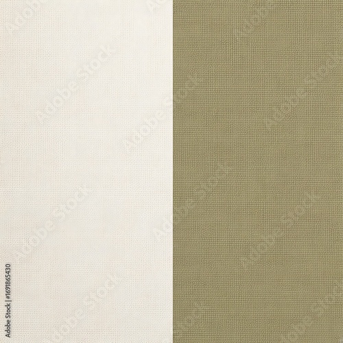 Close-up image of two fabric swatches side by side, one off-white and the other olive green, both with a woven texture.