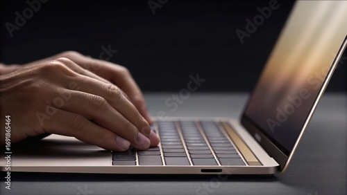 laptop user library concept. Close-up of hands typing on a laptop keyboard.