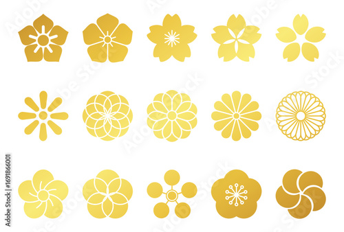 日本の伝統的な花のアイコンセット