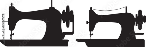 Sewing Machine Silhouette Icons on Transparent Background Tailoring and Crafting Equipment for Textile Work
