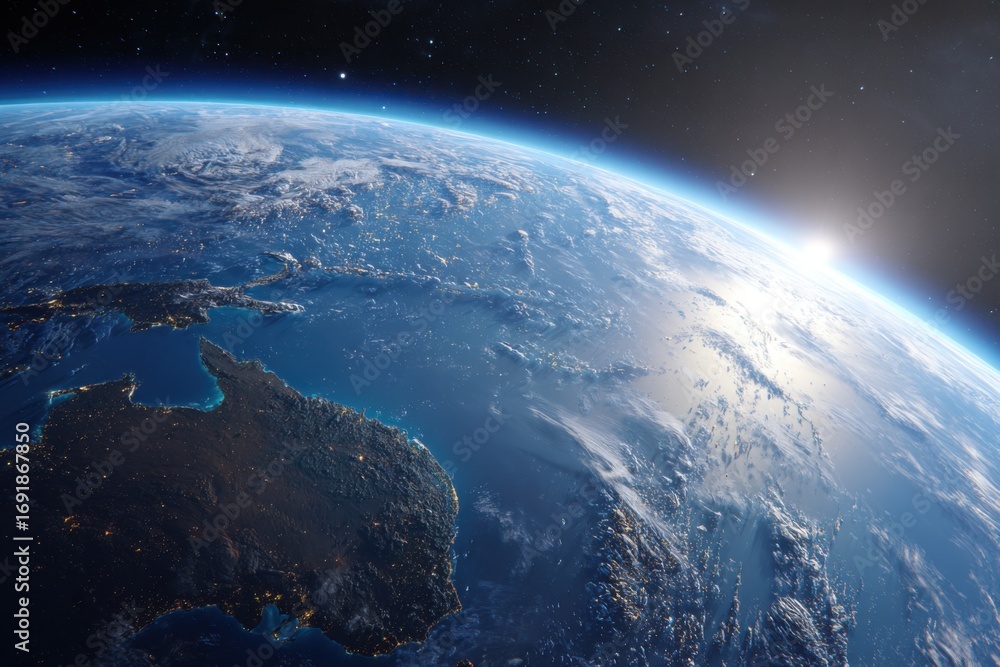 Fototapeta premium Earth from space, sunrise view