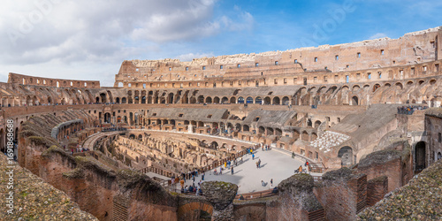 Interior view of the Colosseum, iconic Roman amphitheater in Rome