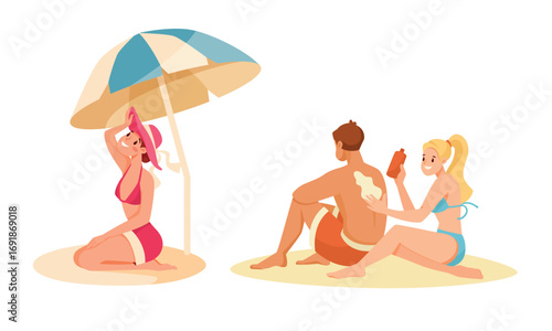 A delightful sunbathing summer scene featuring friends enjoying their time at the beach