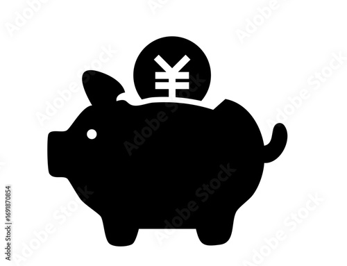 money icon 63 : yen, piggybank, savings,  japan, japanese, icon, button, money, symbol, sign, currency, business, finance, cash, 