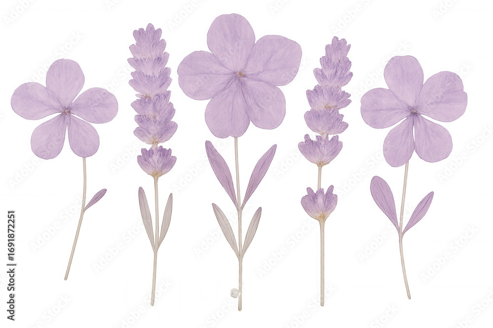 Obraz premium Studio shot of dried purple flowers and lavender on transparent background, ideal for graphic design projects
