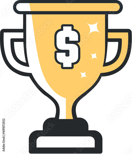 Golden trophy with dollar sign vector illustration for cash prizes and awards