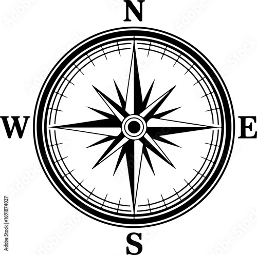 Compass black silhouette Vector  illustration