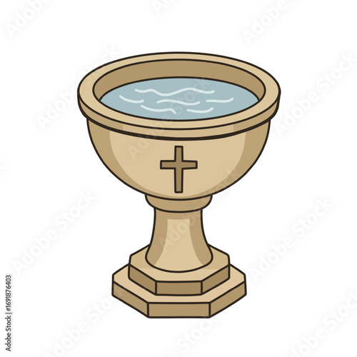 Illustration of Baptismal Font with Water