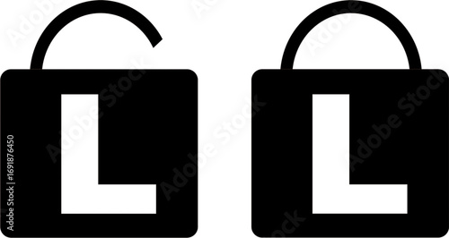 black and white padlock set with L icon.eps