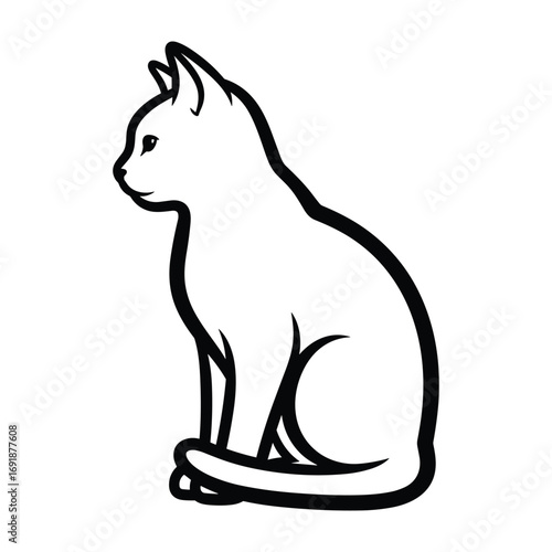 Black outline of a cat sitting in profile on a white background feline animal
