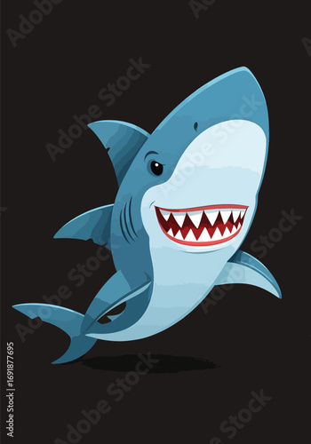 Smiling Shark with Sharp Teeth, A Playful and Fun Illustration of a Marine Predator with a Wide Grin, Perfect for Children's Books and Educational Content About Ocean Life and Sea Creatures