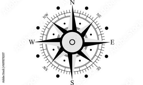 Simple black and white compass rose graphic design.