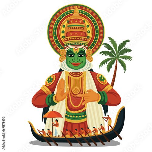 Kathakali Dancer With Boat Illustration