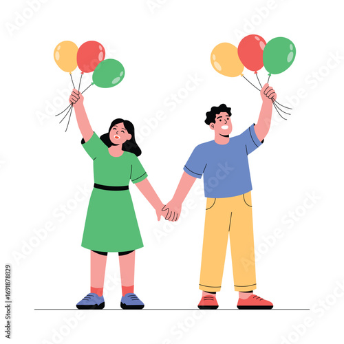 Balloon Couple Flat Vector Illustration