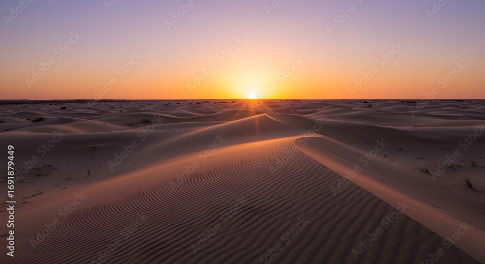 Fototapeta premium Desert sunrise over rippled sand dunes