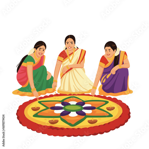 Women Making Rangoli for Diwali Illustration