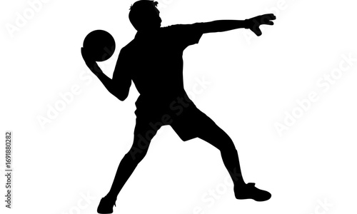 Silhouette of a man throwing a dodgeball.