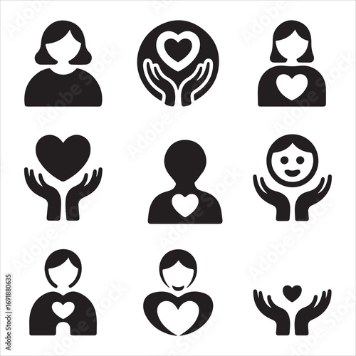 world kindness day vactor art icon pack silhouette set icon banner black and white backgrount 