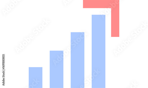 A simple bar chart with ascending blue bars and a red arrow indicating positive growth and success.