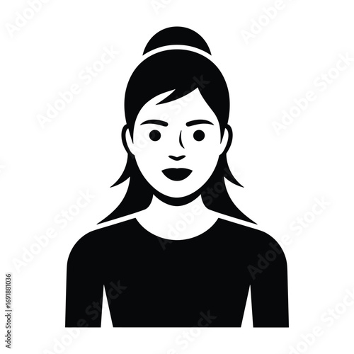 Black silhouette of a young woman with hair in a bun and a surprised expression female person