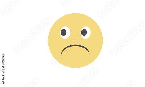A simple yellow smiley face with a sad downturned mouth and two wide-open eyes against a white background.