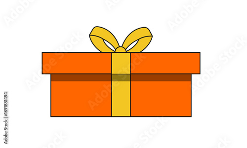 An isolated orange gift box with a yellow ribbon and bow, representing a special occasion, surprise, or thoughtful gesture