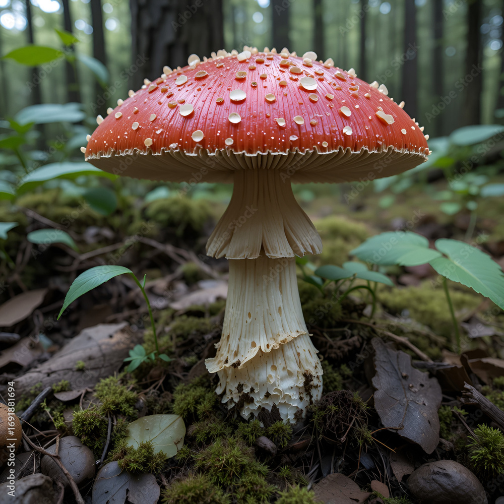 Fototapeta premium wild forest red sickener mushroom 2