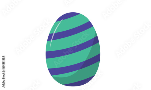 Illustration of an Easter egg with green and purple stripes on a white background.