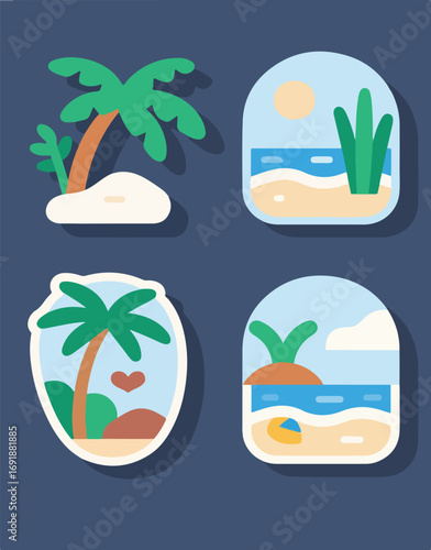 Plant on beach four tropical island illustrations feature coastal flora thriving in a beach setting.

